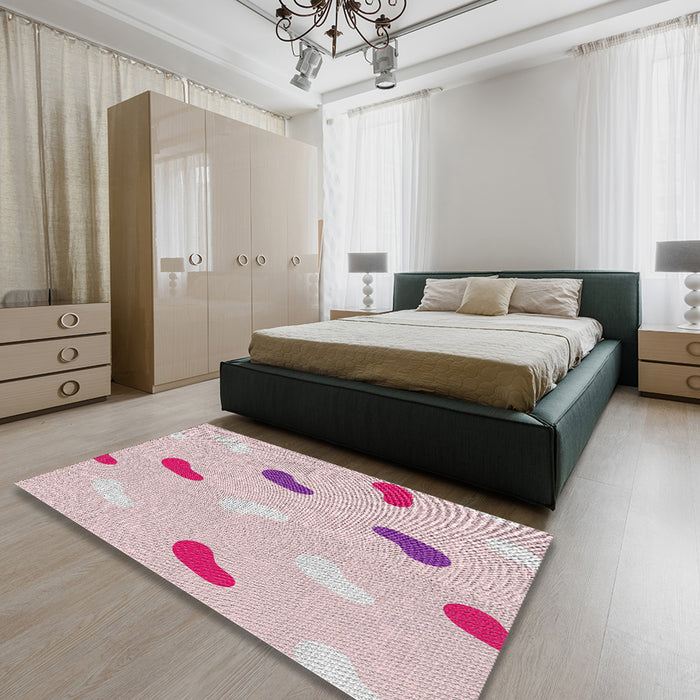 Machine Washable Transitional Purple Pink Rug in a Bedroom, wshpat2267