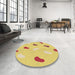 Round Patterned Yellow Rug in a Office, pat2268brn