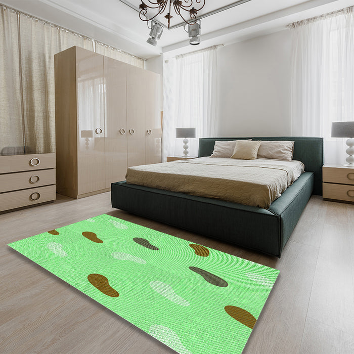 Patterned Green Rug in a Bedroom, pat2268grn