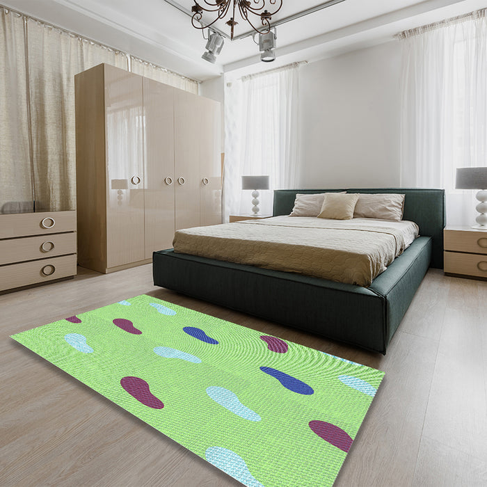Patterned Green Yellow Green Rug in a Bedroom, pat2268lblu