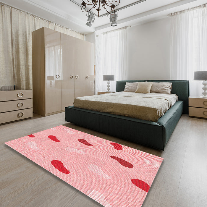 Patterned Red Rug in a Bedroom, pat2268rd