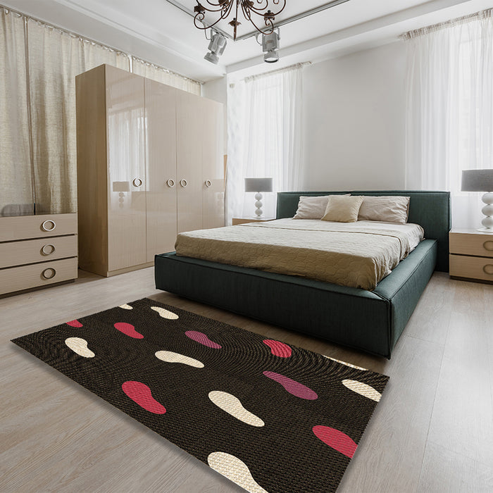 Patterned Dark Brown Rug in a Bedroom, pat2269brn