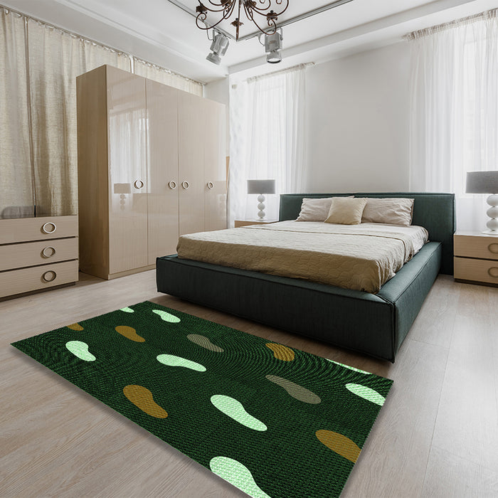 Patterned Black Rug in a Bedroom, pat2269grn