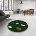 Round Patterned Black Rug in a Office, pat2269grn