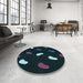 Round Patterned Black Rug in a Office, pat2269lblu