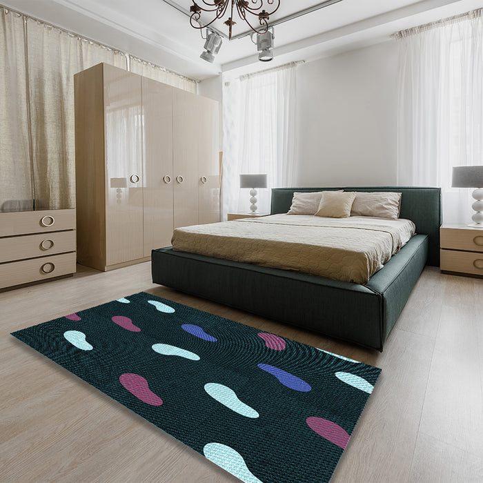 Patterned Black Rug in a Bedroom, pat2269lblu
