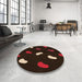 Round Patterned Black Brown Rug in a Office, pat2269org