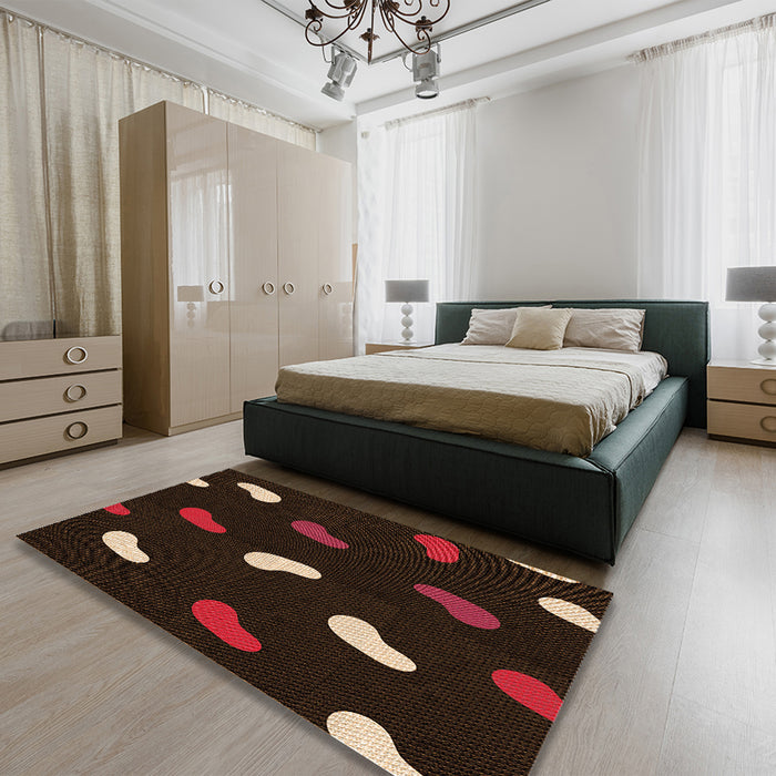 Patterned Black Brown Rug in a Bedroom, pat2269org