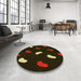 Round Patterned Black Brown Rug in a Office, pat2269yw