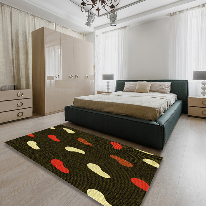 Patterned Black Brown Rug in a Bedroom, pat2269yw