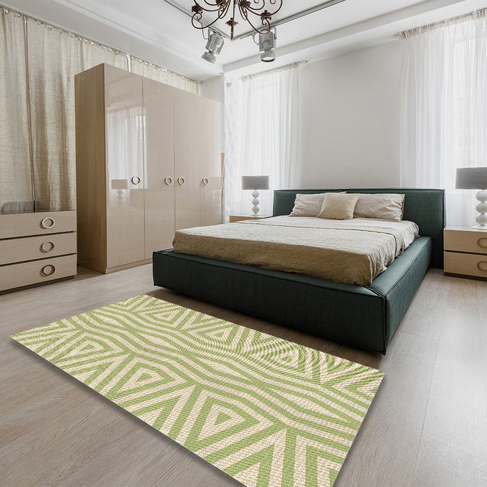 Patterned Brass Green Rug in a Bedroom, pat227brn