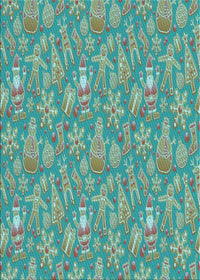 Machine Washable Transitional Turquoise Green Rug, wshpat2270lblu