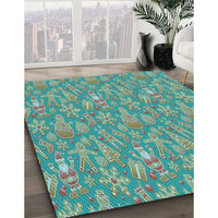 Patterned Turquoise Green Rug, pat2270lblu