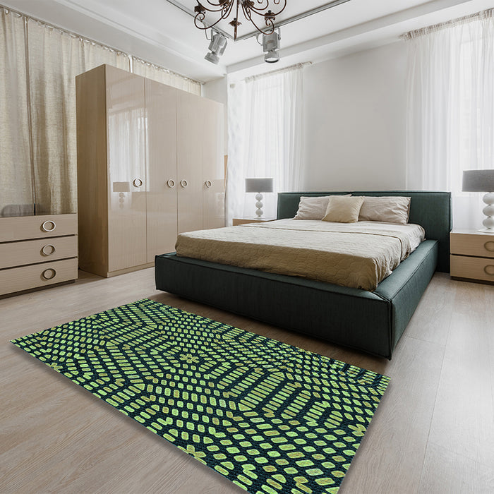 Patterned Green Rug in a Bedroom, pat2271lblu