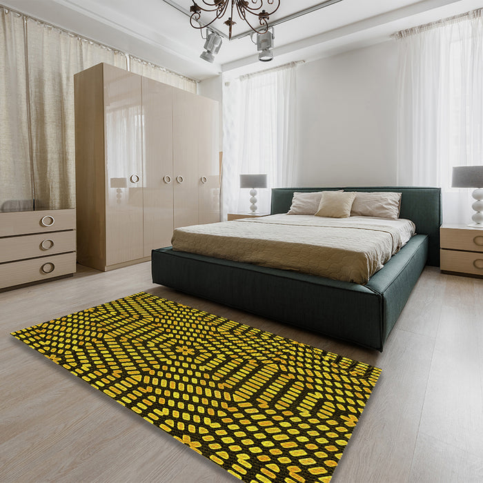 Patterned Yellow Rug in a Bedroom, pat2271yw