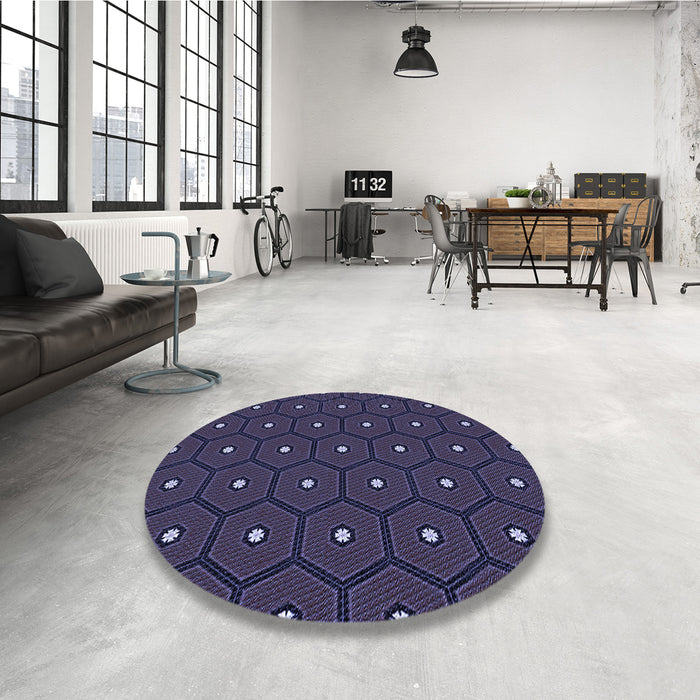Round Patterned Deep Periwinkle Purple Rug in a Office, pat2272blu