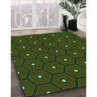 Patterned Dark Forest Green Rug, pat2272grn