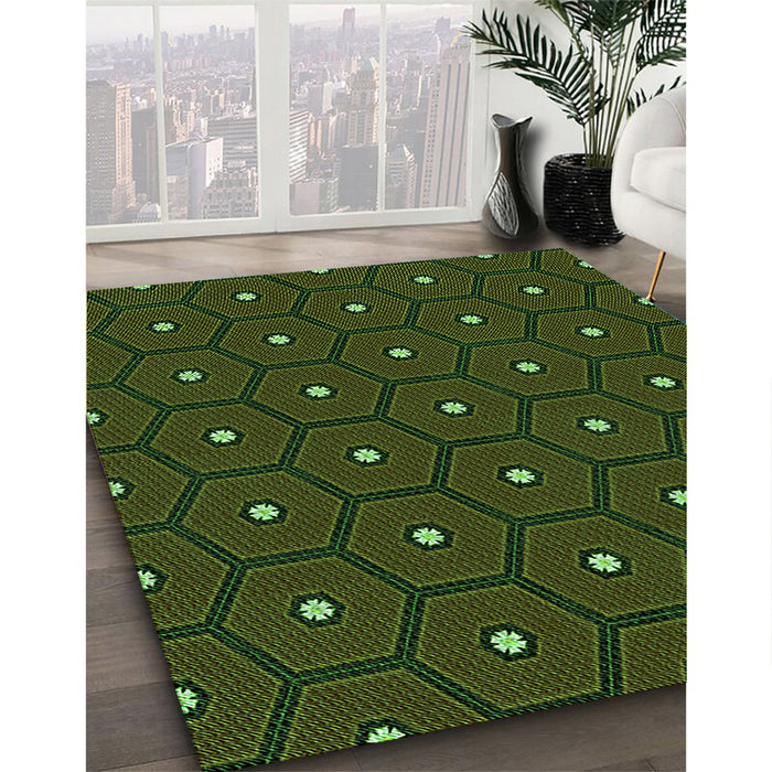 Patterned Dark Forest Green Rug in Family Room, pat2272grn