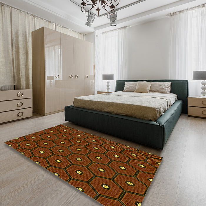 Patterned Mahogany Brown Rug in a Bedroom, pat2272yw