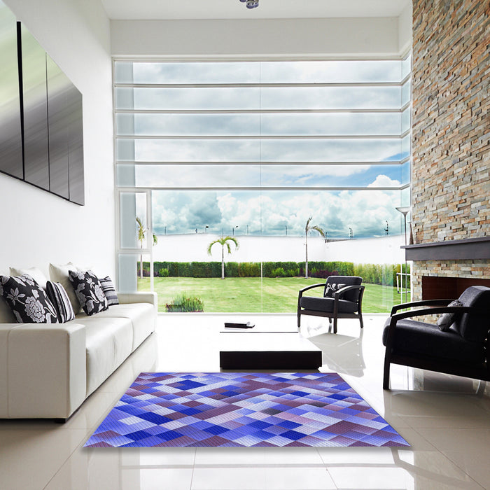Square Patterned Amethyst Purple Rug in a Living Room, pat2273blu