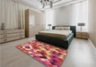 Patterned Crimson Red Rug in a Bedroom, pat2273brn