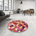 Round Patterned Crimson Red Rug in a Office, pat2273brn