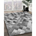 Patterned Cloud Gray Rug in Family Room, pat2273gry