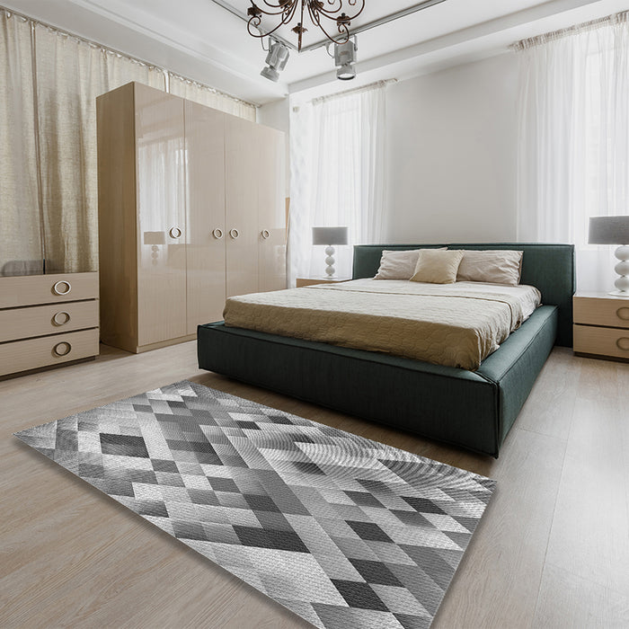 Patterned Cloud Gray Rug in a Bedroom, pat2273gry