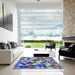 Square Patterned Blue Rug in a Living Room, pat2273lblu