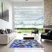 Machine Washable Transitional Blue Rug in a Kitchen, wshpat2273lblu
