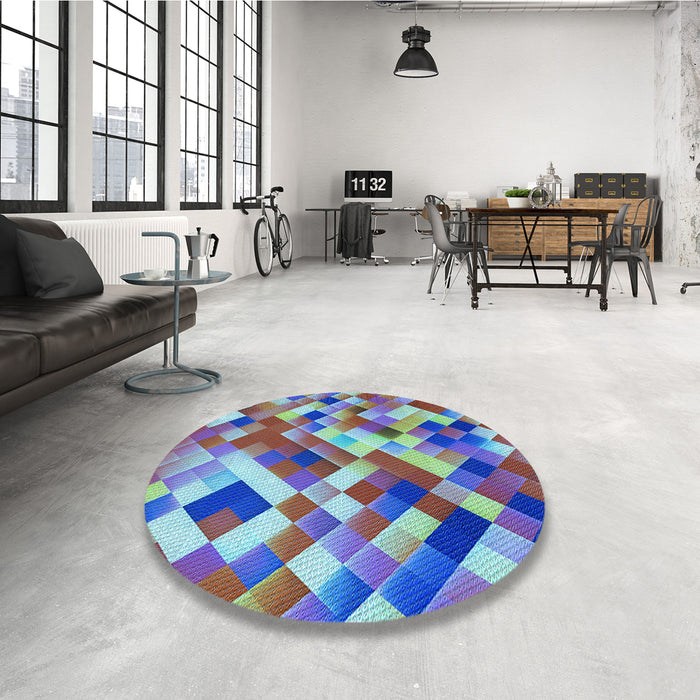 Round Patterned Blue Rug in a Office, pat2273lblu