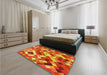 Patterned Neon Red Rug in a Bedroom, pat2273yw