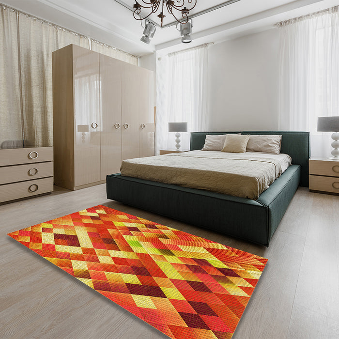 Patterned Neon Red Rug in a Bedroom, pat2273yw