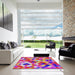 Square Machine Washable Transitional Medium Violet Red Pink Rug in a Living Room, wshpat2273