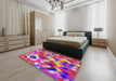 Patterned Violet Red Pink Modern Rug in a Bedroom, pat2273