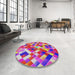Round Machine Washable Transitional Medium Violet Red Pink Rug in a Office, wshpat2273