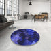 Round Patterned Denim Dark Blue Rug in a Office, pat2274blu