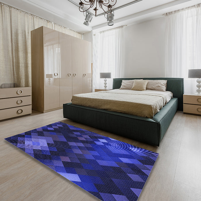 Patterned Denim Dark Blue Rug in a Bedroom, pat2274blu