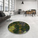 Round Patterned Midnight Gray Rug in a Office, pat2274grn