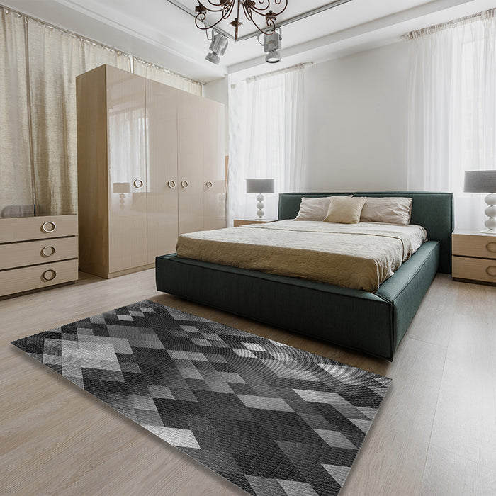 Patterned Charcoal Black Rug in a Bedroom, pat2274gry
