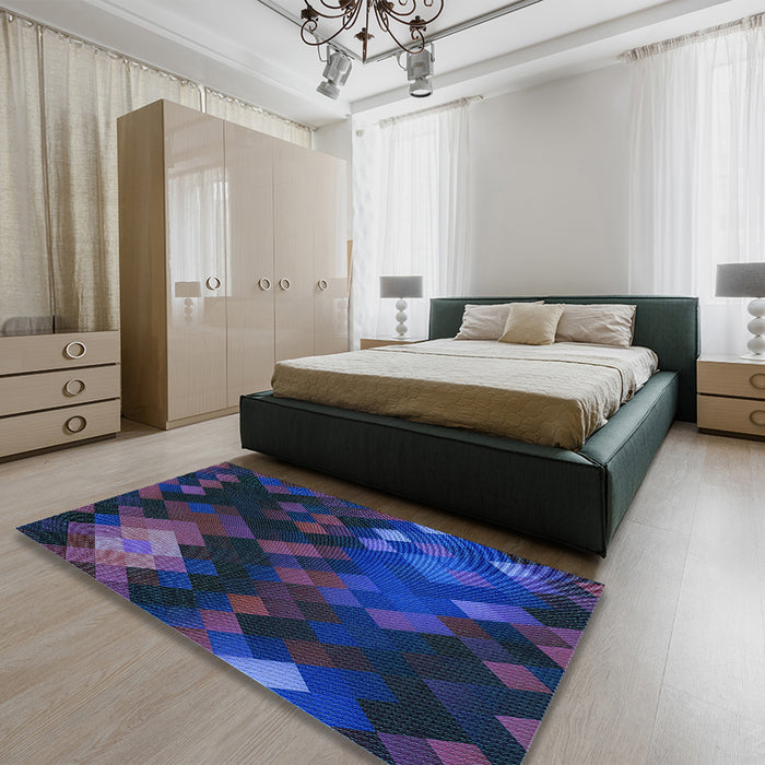 Patterned Sapphire Blue Rug in a Bedroom, pat2274lblu
