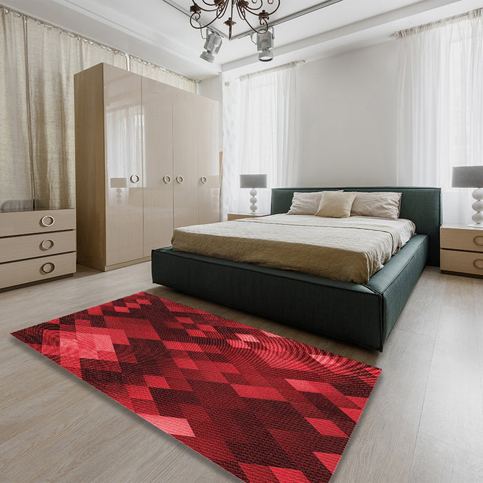 Patterned Tomato Red Rug in a Bedroom, pat2274rd