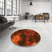 Round Patterned Cranberry Red Rug in a Office, pat2274yw