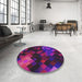 Round Machine Washable Transitional Purple Rug in a Office, wshpat2274