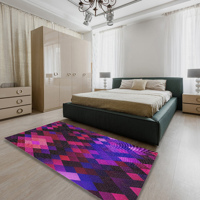 Machine Washable Transitional Purple Rug in a Bedroom, wshpat2274