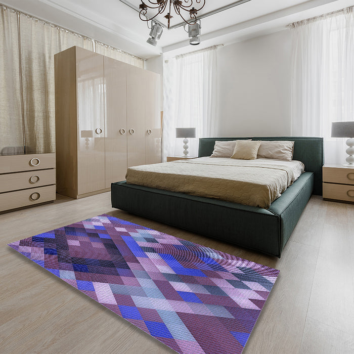Round Machine Washable Transitional Purple Rug in a Office, wshpat2275blu