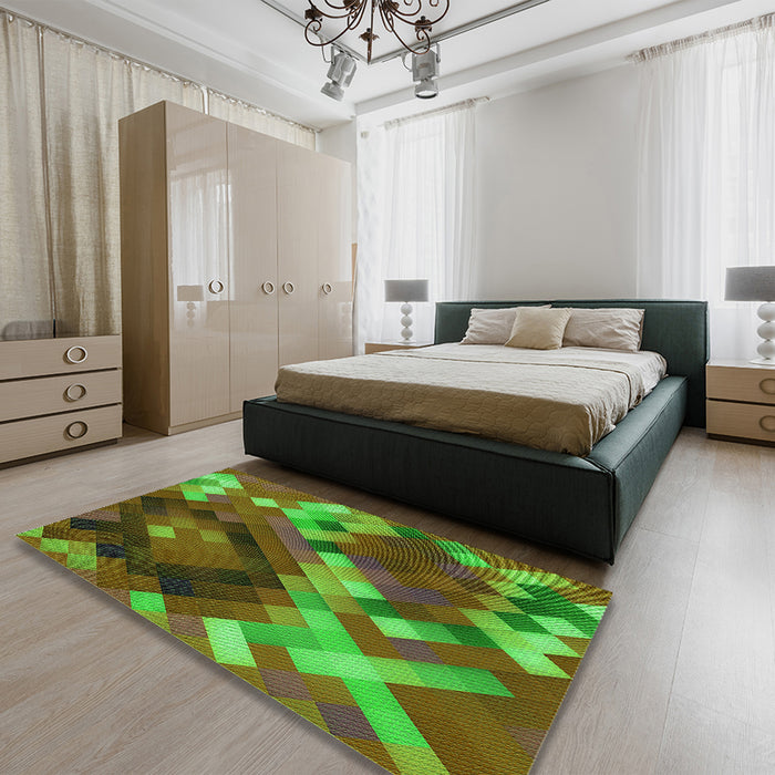 Round Machine Washable Transitional Apple Green Rug in a Office, wshpat2275grn