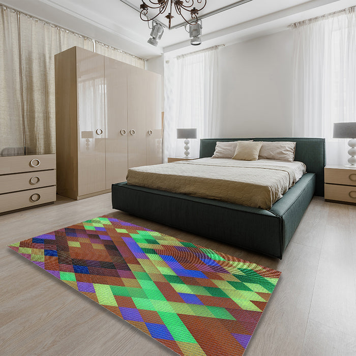 Round Machine Washable Transitional Green Rug in a Office, wshpat2275lblu