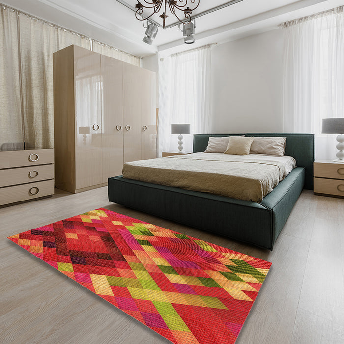 Round Machine Washable Transitional Orange Rug in a Office, wshpat2275org