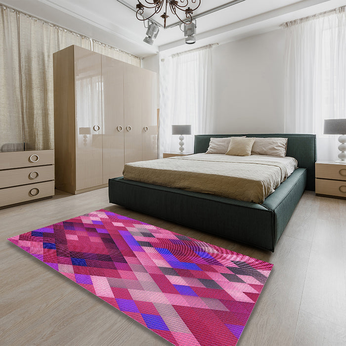 Round Machine Washable Transitional Medium Violet Red Pink Rug in a Office, wshpat2275pur